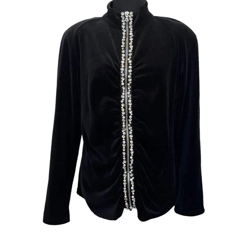 Neiman Marcus Vintage Velvet Top with Gem Zipper‎ Closure Black Size Large